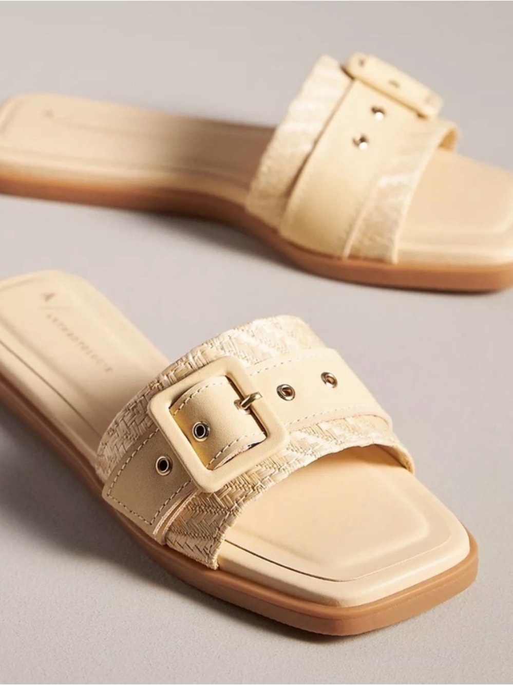 Anthropologie Beige Tan Buckle Slide Sandals Slip On Women 37 Neutral